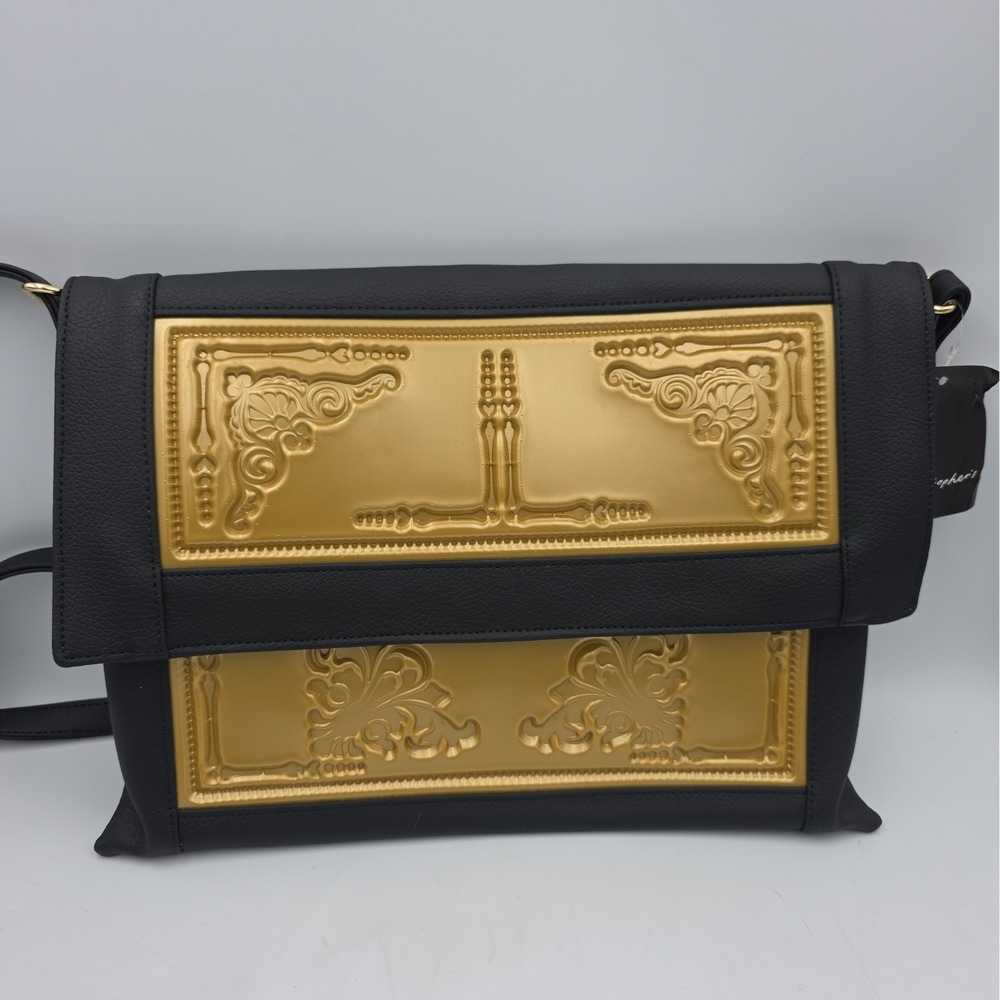 Vintage Genuine Black Leather Gold Envelope Clutch Bag Christophers Me Dusa
